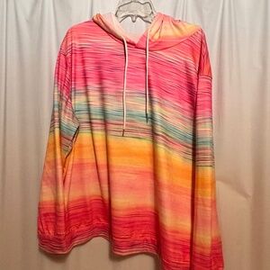 Women's Color Block "Malibu Sunrise' Gradient Striped Long Sleeve Hoodie 5X